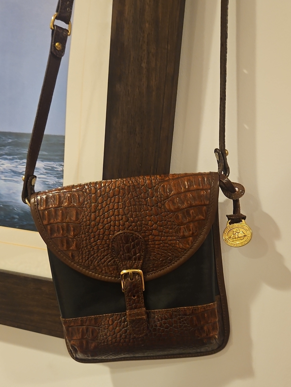 Brahmin Brown Leather Crossbody Bag Made In USA.
